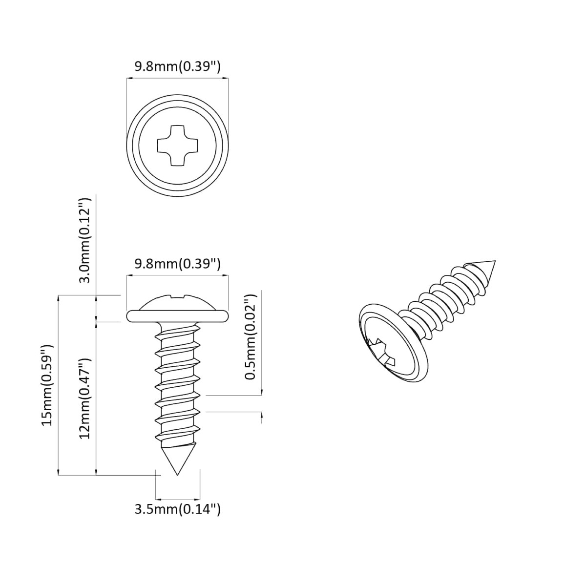 vidaXL Βίδα Αυτο-τρυπητή 2 τεμ. Μαύρο 3,5 x 12 mm Σίδερο