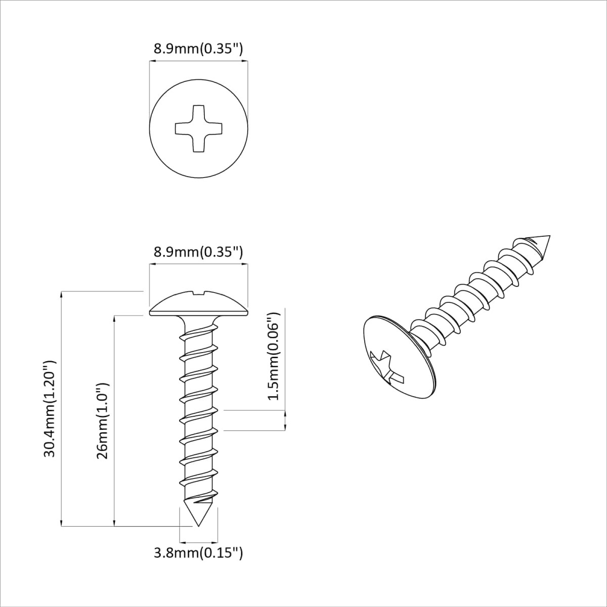 vidaXL Ξυλοβίδες 2 τεμ. Ασημί M4 x 28 mm Ατσάλι