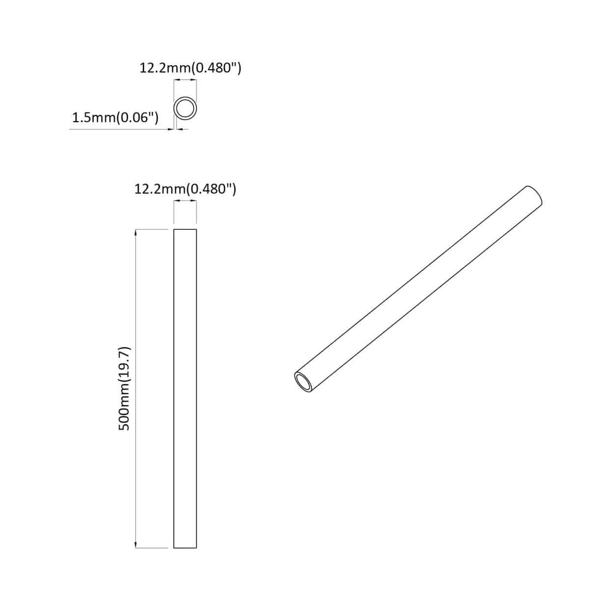 vidaXL Σωλήνας PVC 12 τμχ. Λευκό 12,2 x 1,8 x 500 mm PP και PE