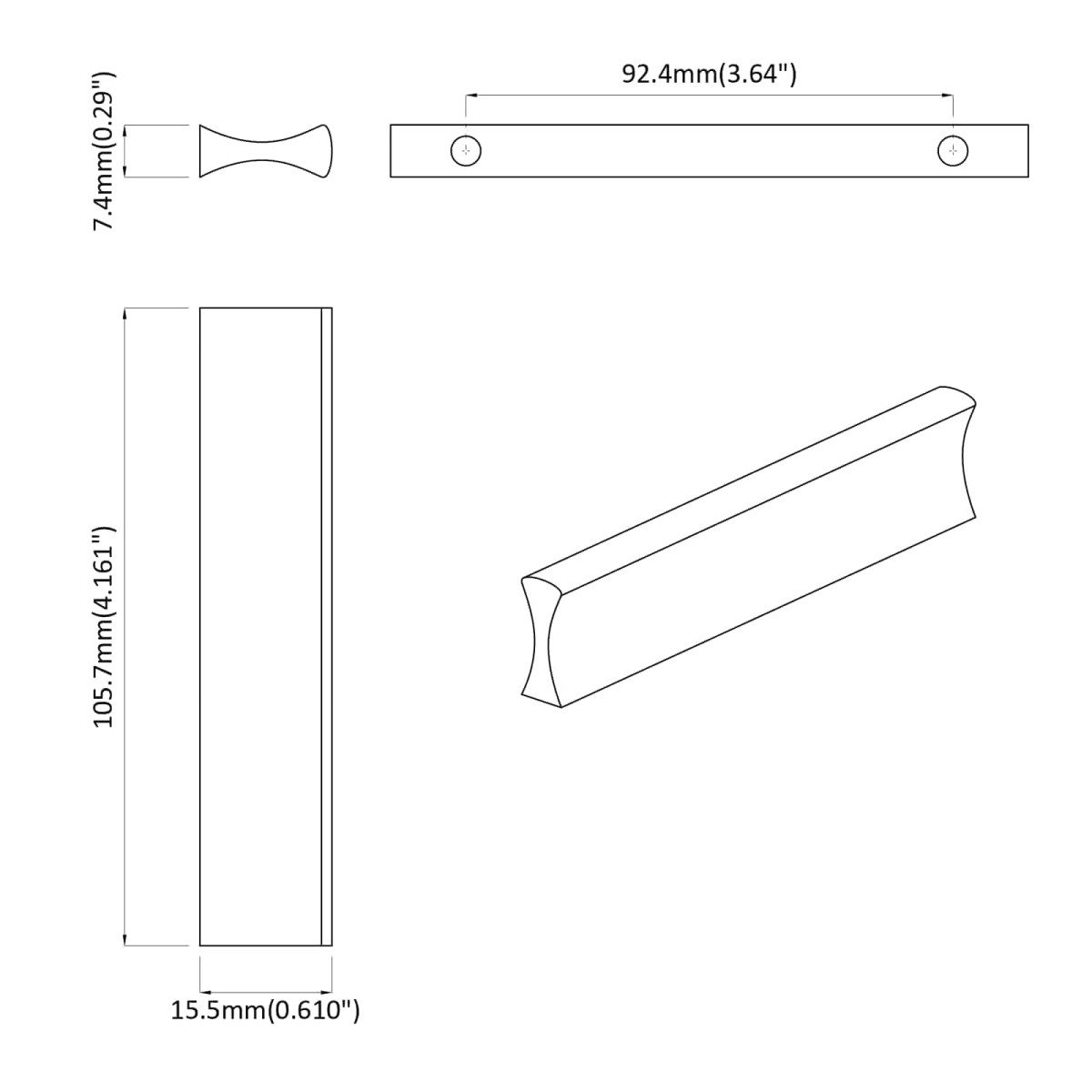 vidaXL Λαβή Μονόχρωμο 2 τμχ. Ασημί 105.7 x 7.4 x 15.5 mm Αλουμίνιο
