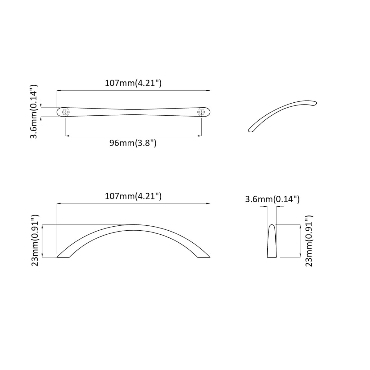 vidaXL Λαβή 2 τμχ. Ασημί 107 x 3.6 x 23 χιλ. Ανοξείδωτο ατσάλι