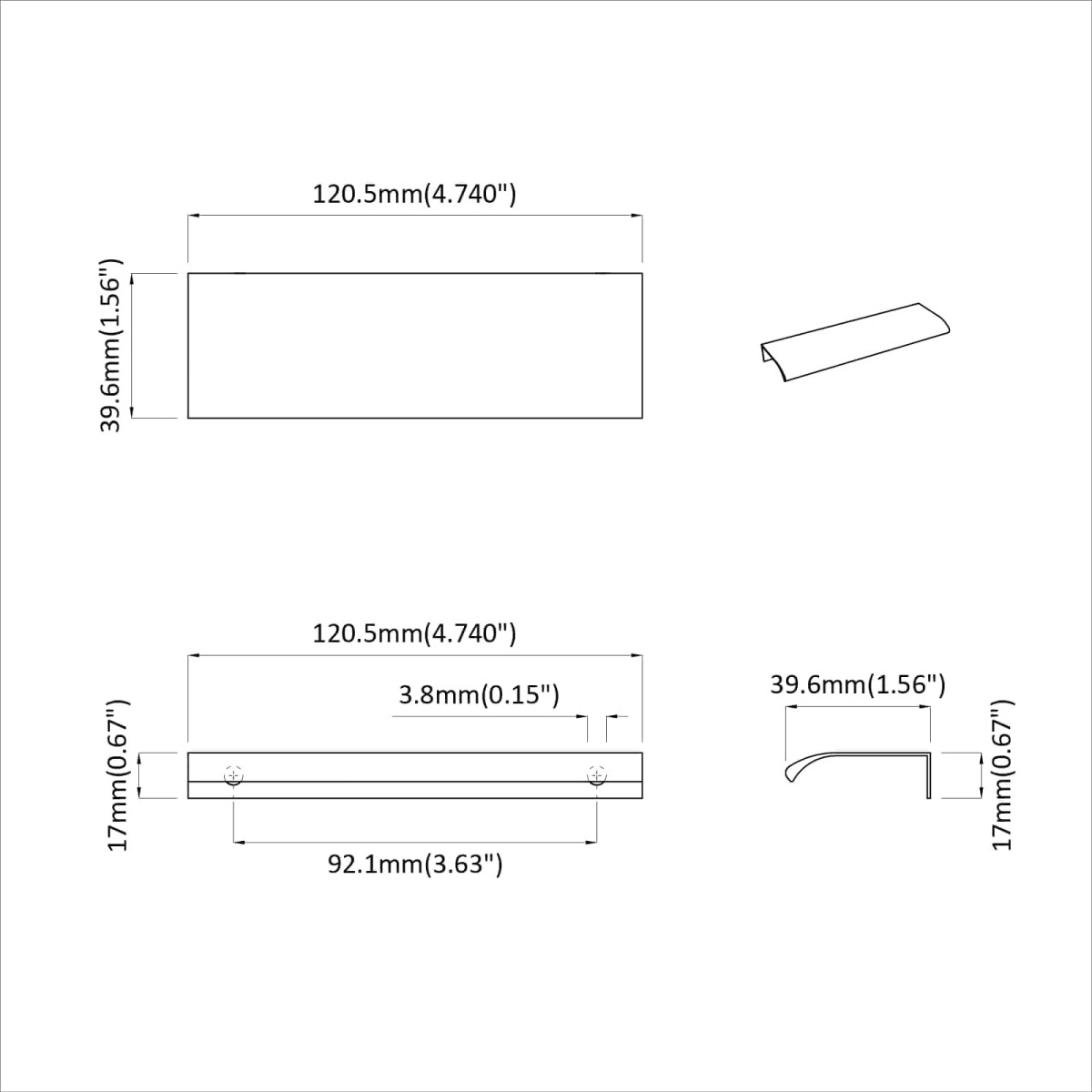 vidaXL Λαβή 12 τμχ. Μαύρο 120 x 39.6 x 17 χιλ. Αλουμίνιο