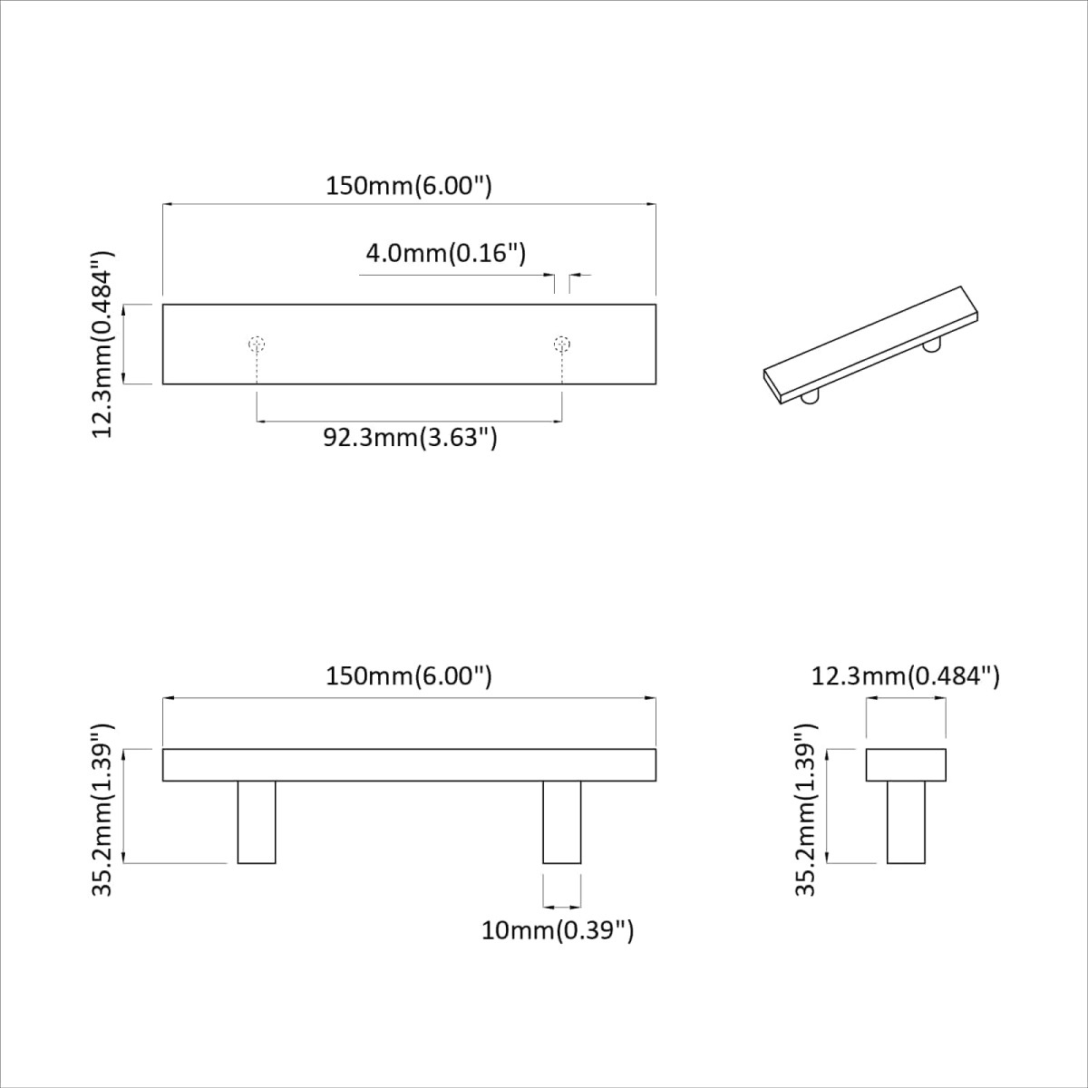 vidaXL Χειριστήριο Ντουλάπας 12 τμχ. Μαύρο 150 x 12,3 x 35,2 χιλ