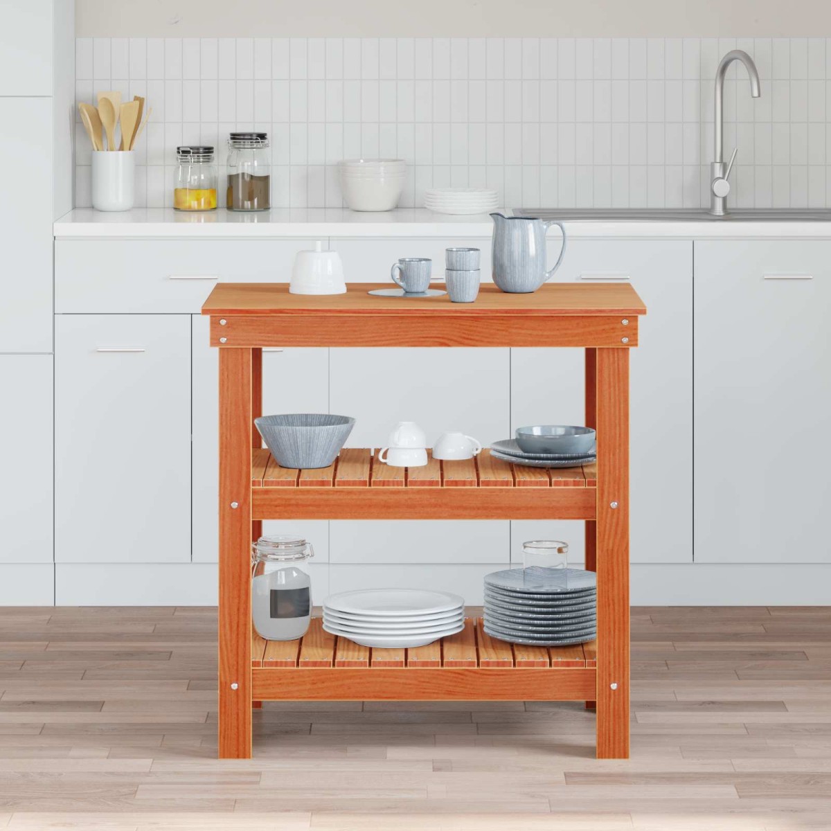 vidaXL Πάγκος εργασίας με ράφι 78,5 x 50 x 80 εκ. Μασίφ Ξύλο Πεύκου