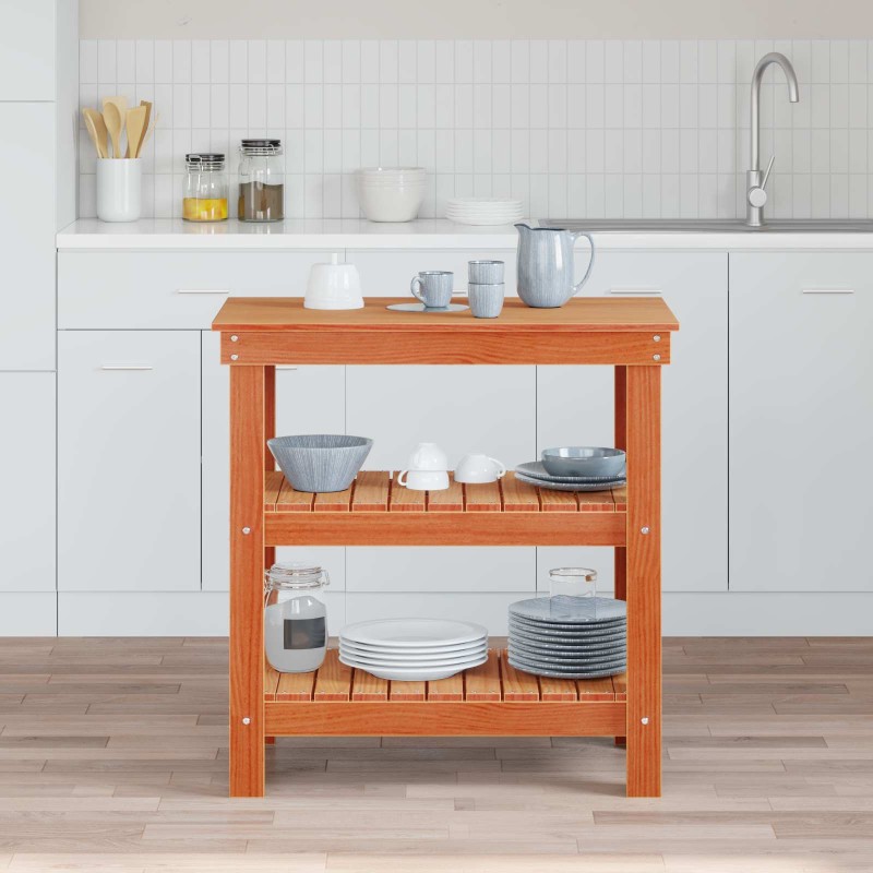 vidaXL Πάγκος εργασίας με ράφι 78,5 x 50 x 80 εκ. Μασίφ Ξύλο Πεύκου
