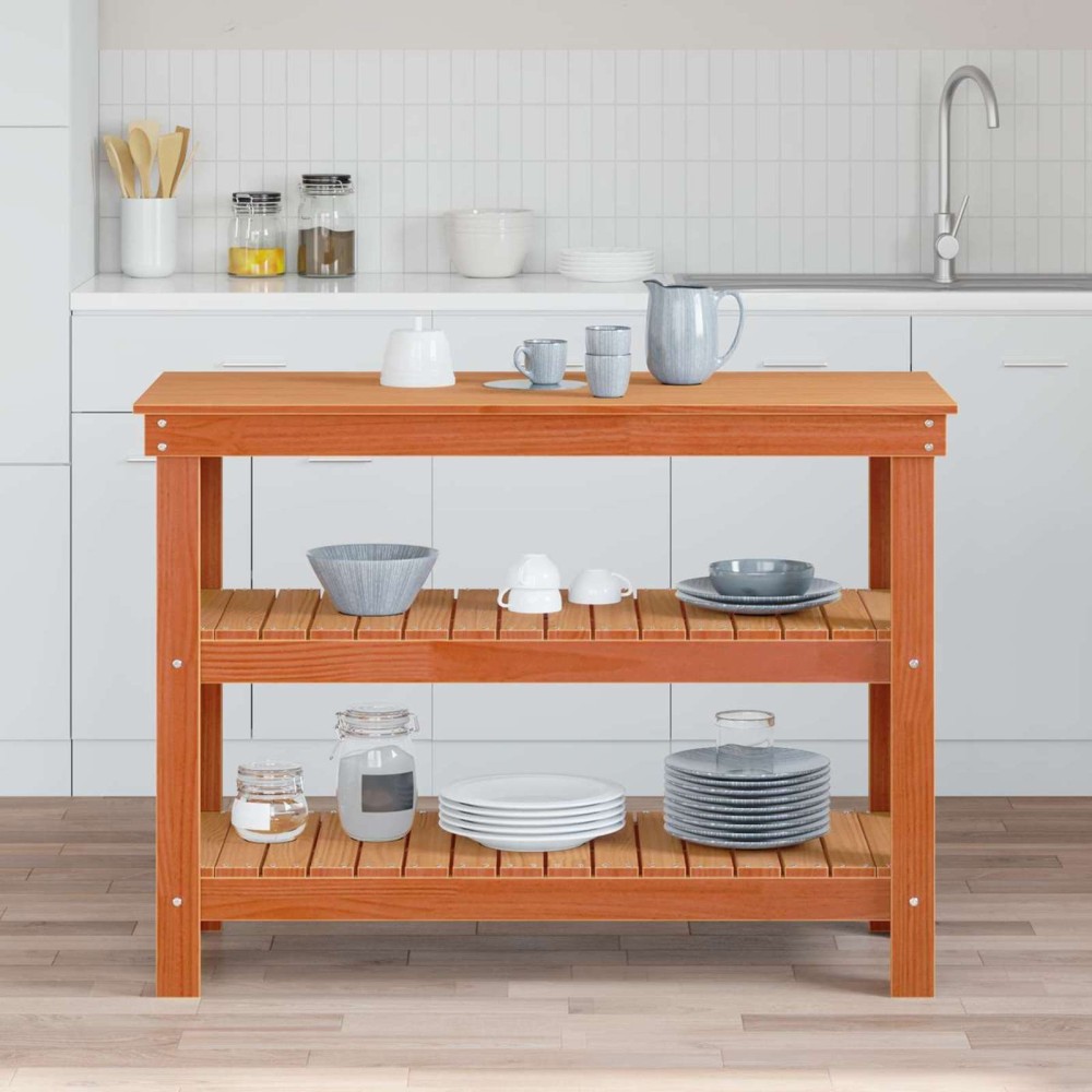 vidaXL Πάγκος εργασίας με ράφι 110,5 x 50 x 80 cm Μασίφ Ξύλο Πεύκου