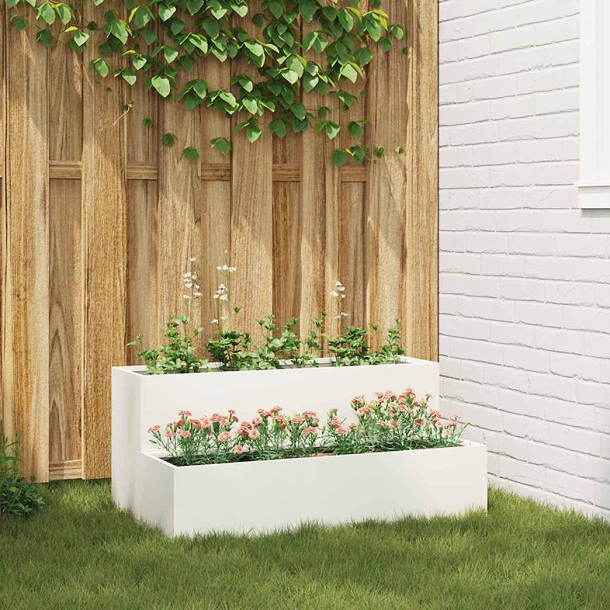 vidaXL Γλάστρα Κήπου Λευκό 100 x 60 x 45 εκ Ψυχρής έλασης χάλυβας