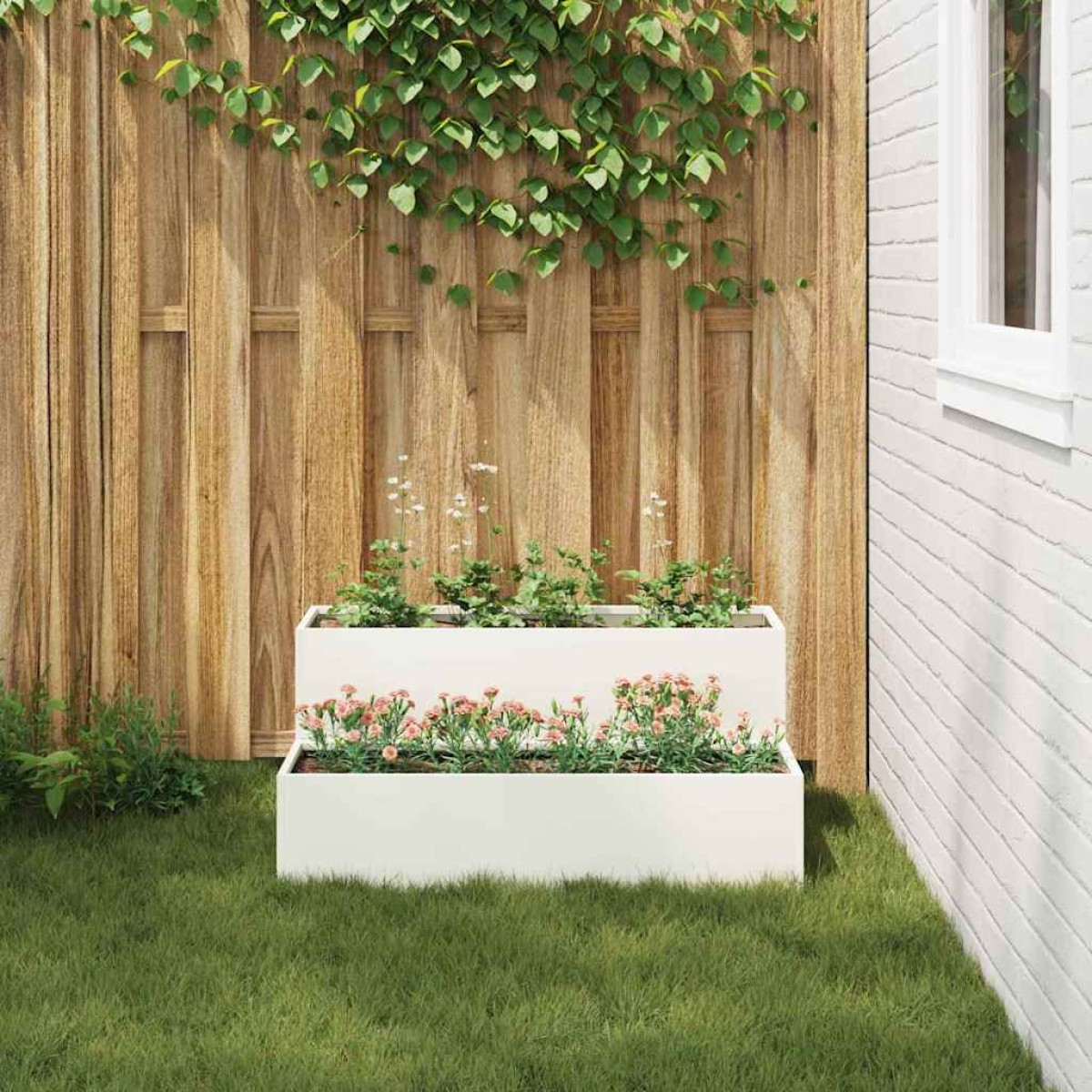 vidaXL Γλάστρα Κήπου Λευκό 100 x 60 x 45 εκ Ψυχρής έλασης χάλυβας