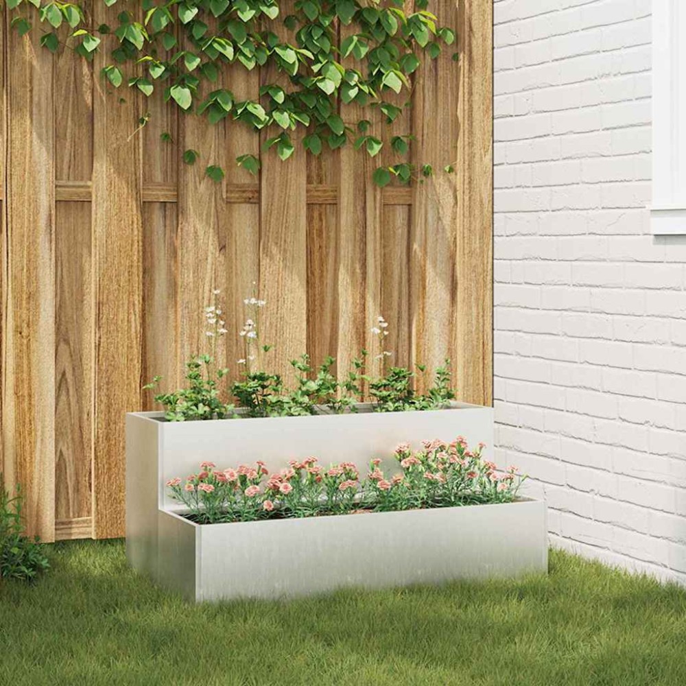 vidaXL Γλάστρα Κήπου Ασημί 100 x 60 x 45 εκ Ανοξείδωτο ατσάλι