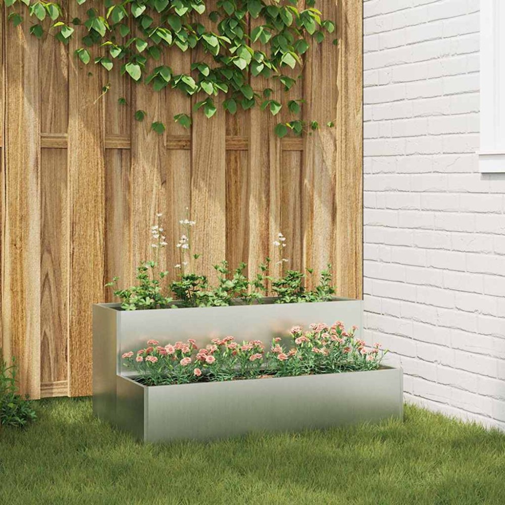 vidaXL Γλάστρα Κήπου Ασημί 100 x 60 x 45 εκ Επικαλυμμένος Χάλυβας