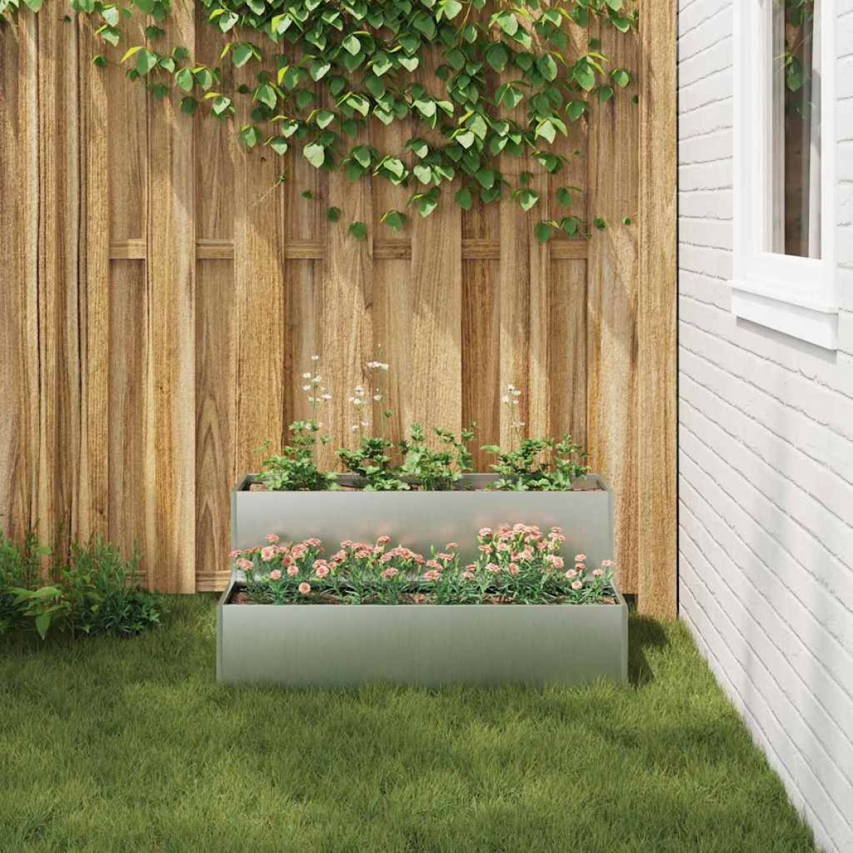 vidaXL Γλάστρα Κήπου Ασημί 100 x 60 x 45 εκ Επικαλυμμένος Χάλυβας