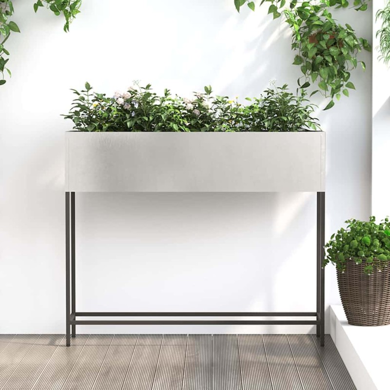 vidaXL Υψωμένη Γλάστρα Κήπου Ασημί 100 x 26 x 82 εκ Ανοξείδωτο ατσάλι