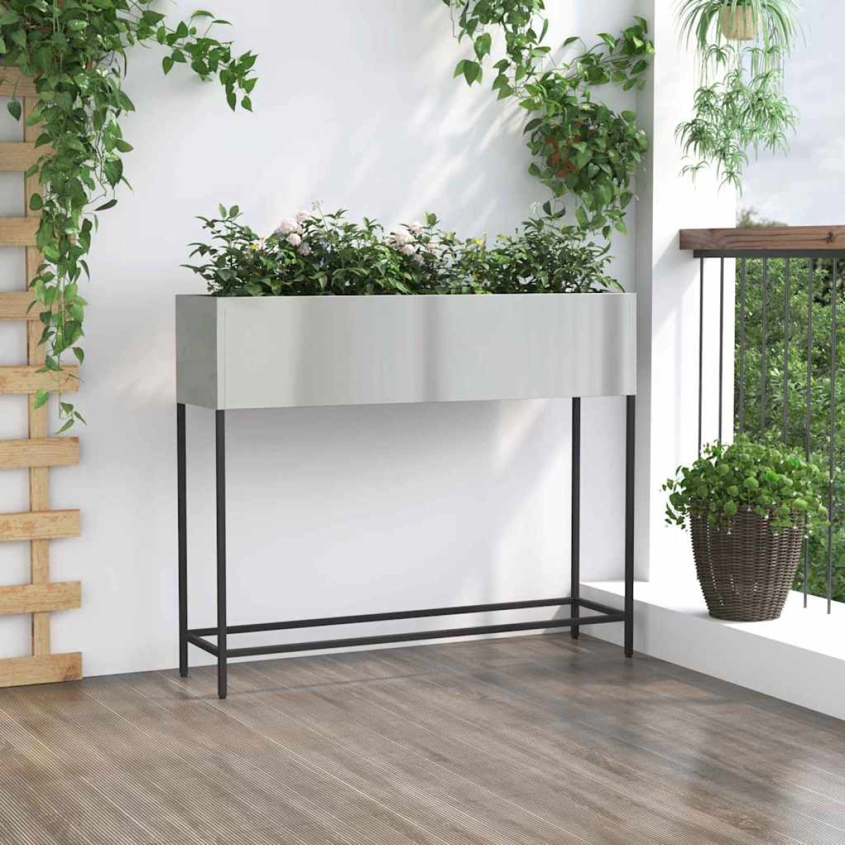 vidaXL Υψωμένη Γλάστρα Κήπου Ασημί 100 x 26 x 82 εκ