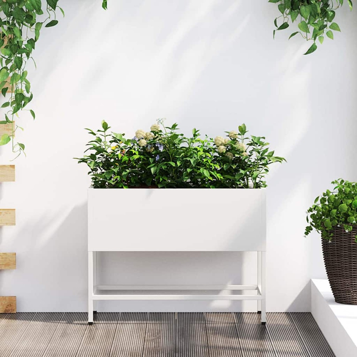 vidaXL Υψωμένη Γλάστρα Κήπου Λευκό 60 x 26 x 48 εκ Ατσάλι