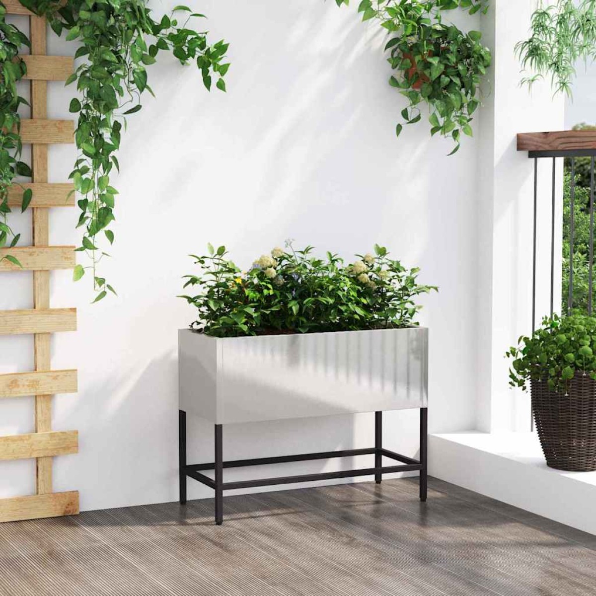 vidaXL Υψωμένη Γλάστρα Κήπου Ασημί 60 x 26 x 45 εκ Ανοξείδωτο ατσάλι
