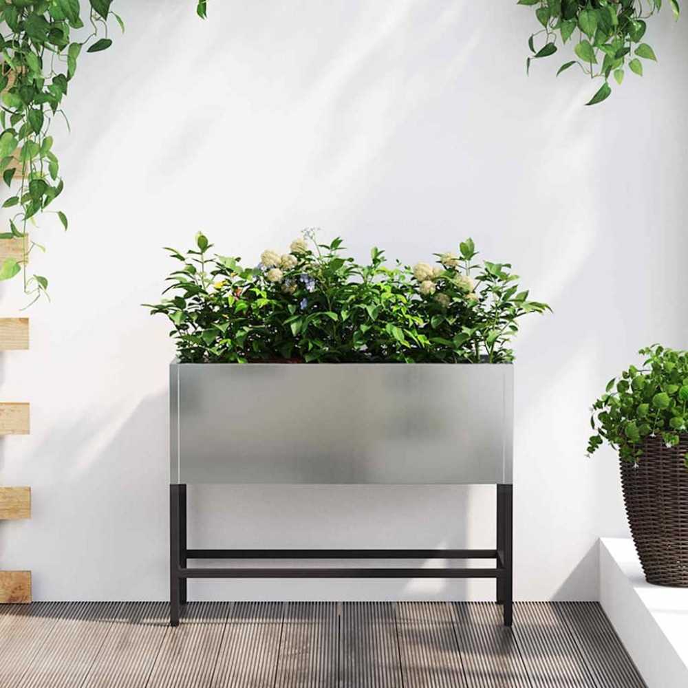 vidaXL Υψωμένη Γλάστρα Κήπου Ασημί 60 x 26 x 45 εκ