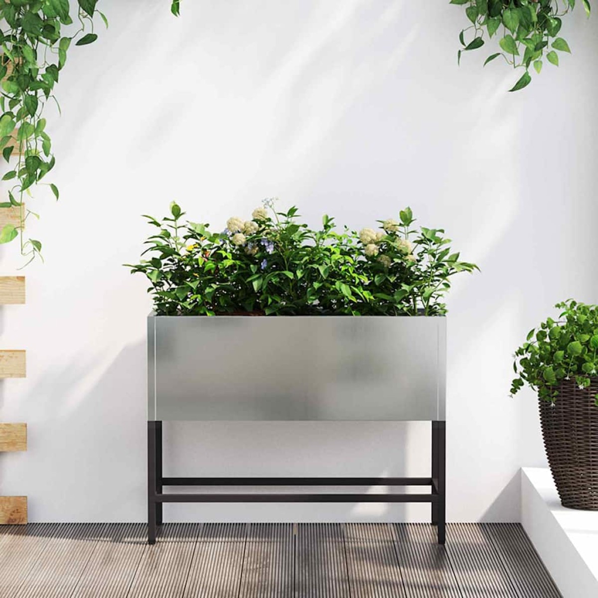 vidaXL Υψωμένη Γλάστρα Κήπου Ασημί 60 x 26 x 45 εκ