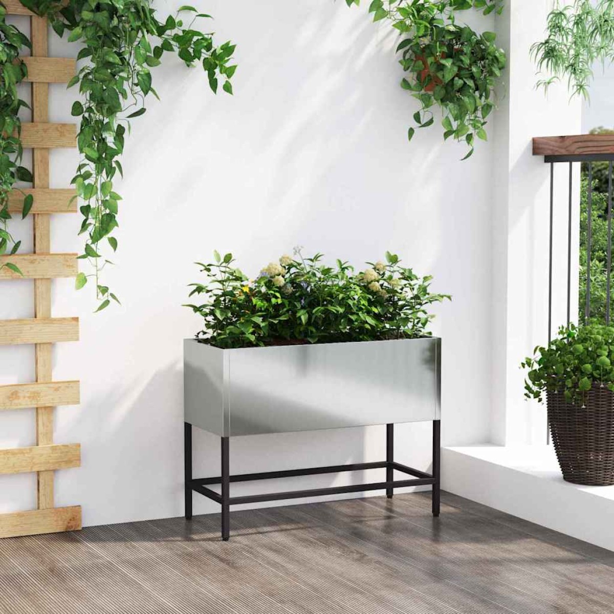 vidaXL Υψωμένη Γλάστρα Κήπου Ασημί 60 x 26 x 45 εκ