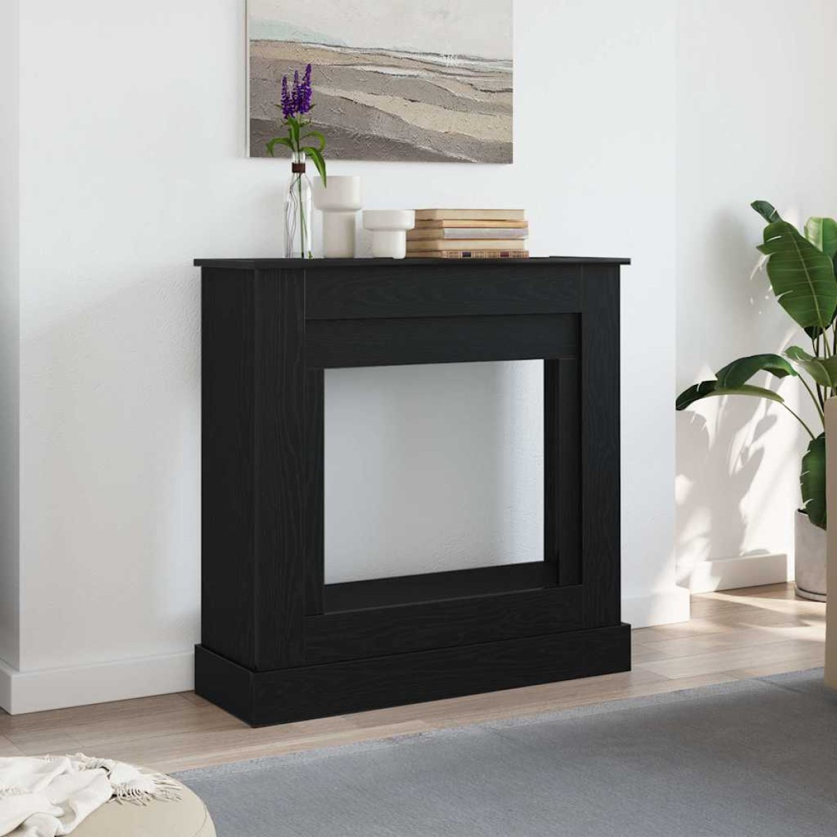 vidaXL Γύρος τζακιού Μαύρη δρυς 90x30x90 cm Κατασκευασμένο ξύλο