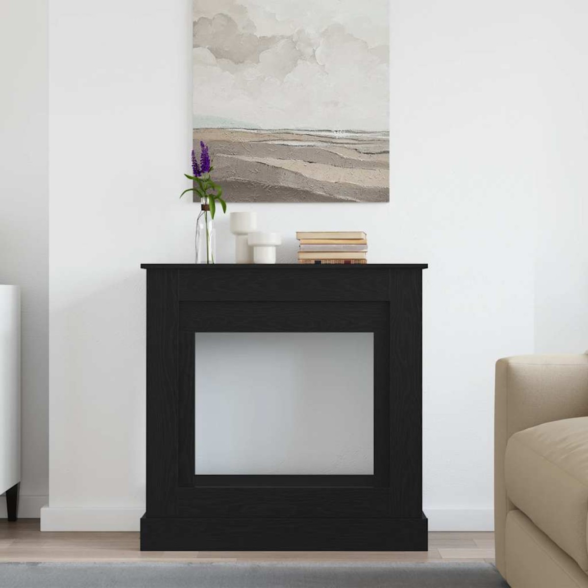 vidaXL Γύρος τζακιού Μαύρη δρυς 90x30x90 cm Κατασκευασμένο ξύλο