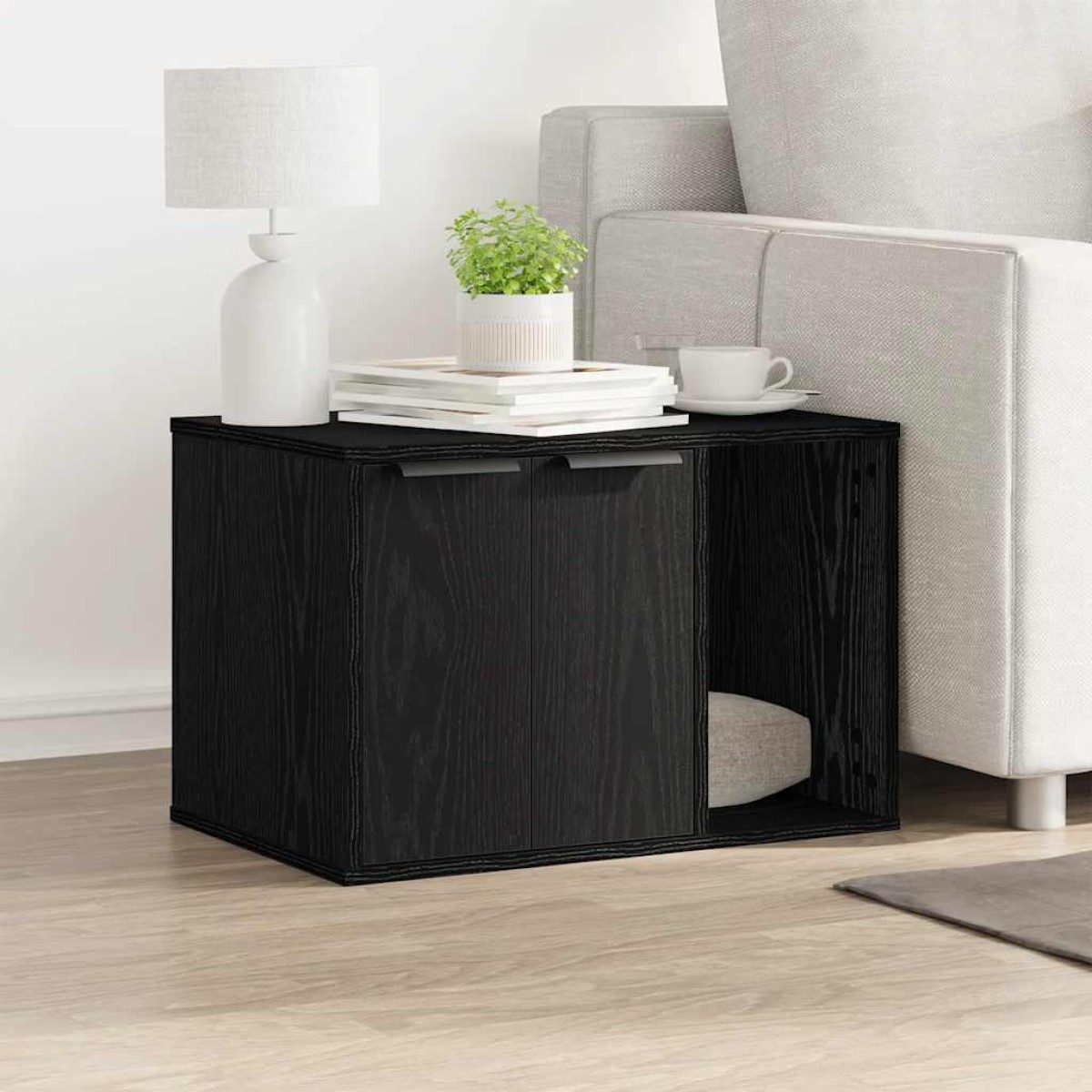 vidaXL Άμμος για Γάτες - Θήκη Μαύρη Δρυς 60x40x40 εκ. από Τεχνητό Ξύλο
