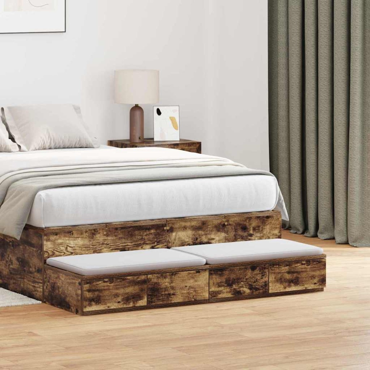 vidaXL Συρτάρια κρεβατιού Καπνιστό Δρύς 120 x 36,5 x 16,5 εκ