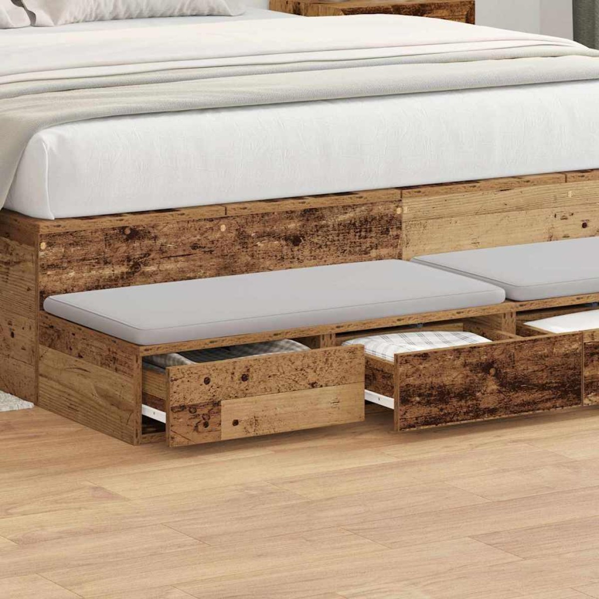 vidaXL Συρτάρια κρεβατιού Παλιό ξύλο 140 x 36,5 x 16,5 εκ