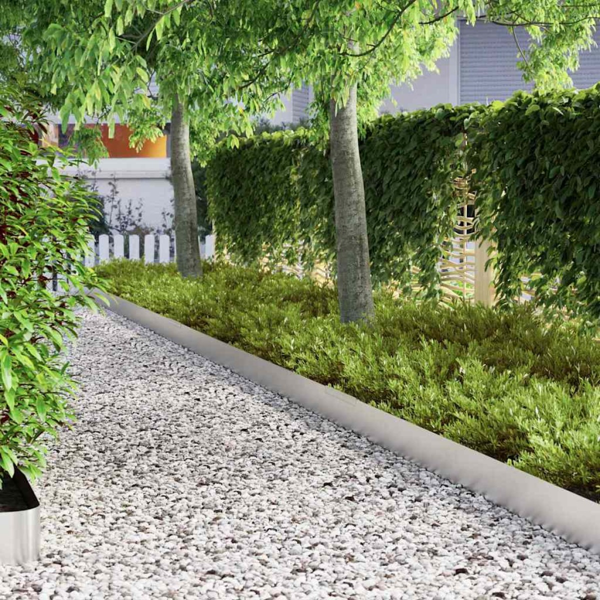 vidaXL Περίγραμμα γκαζόν 4 τμχ. 450 x 15 εκ Ανοξείδωτο ατσάλι Ασημί