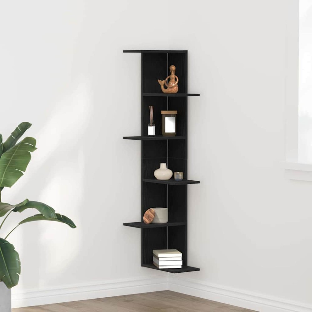 vidaXL Ράφι Γωνίας Τοίχου Μαύρη Οξυά 36.5 x 36.5 x 140 εκ