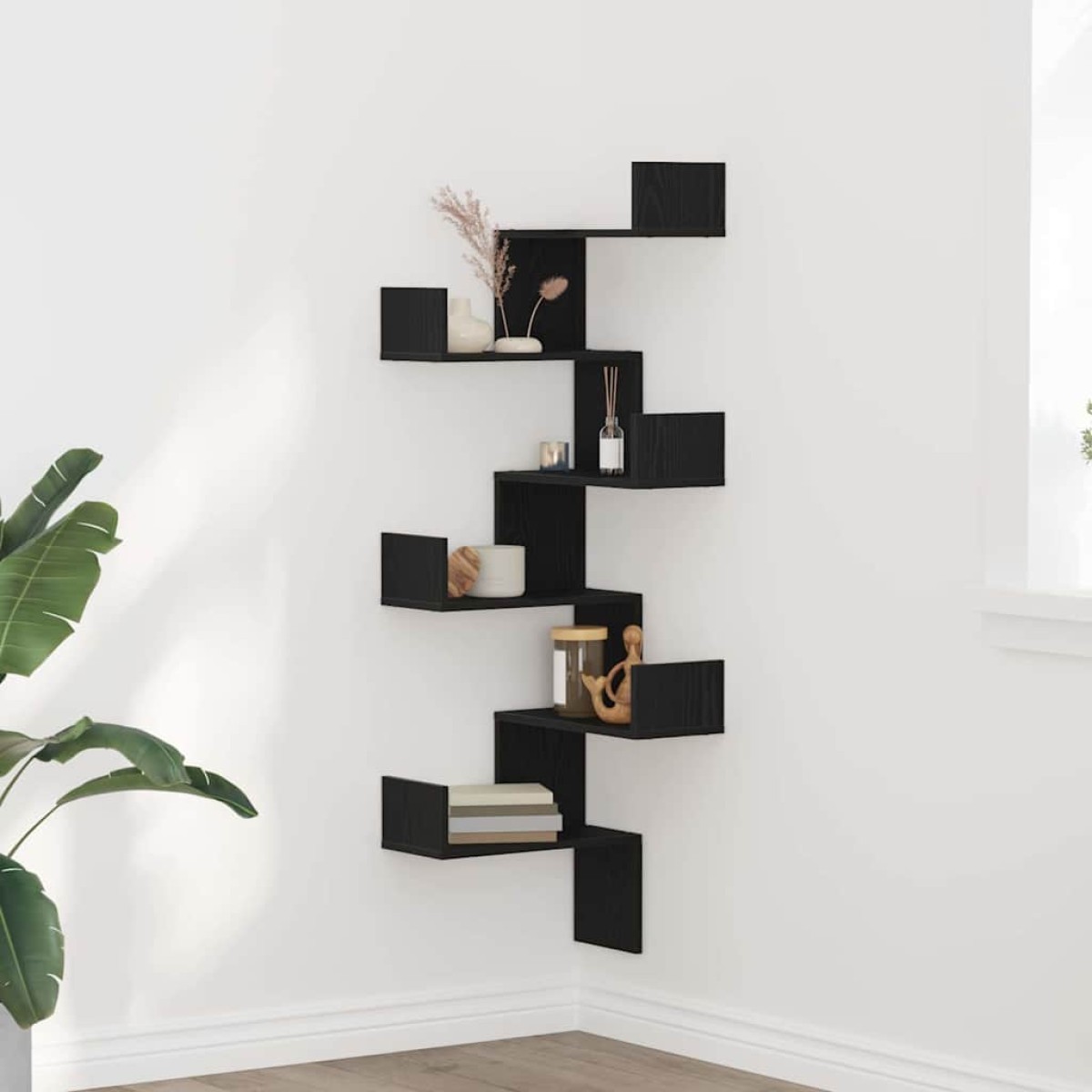 vidaXL Ράφι Γωνίας Τοίχου Μαύρη Οξυά 45 x 45 x 147 cm