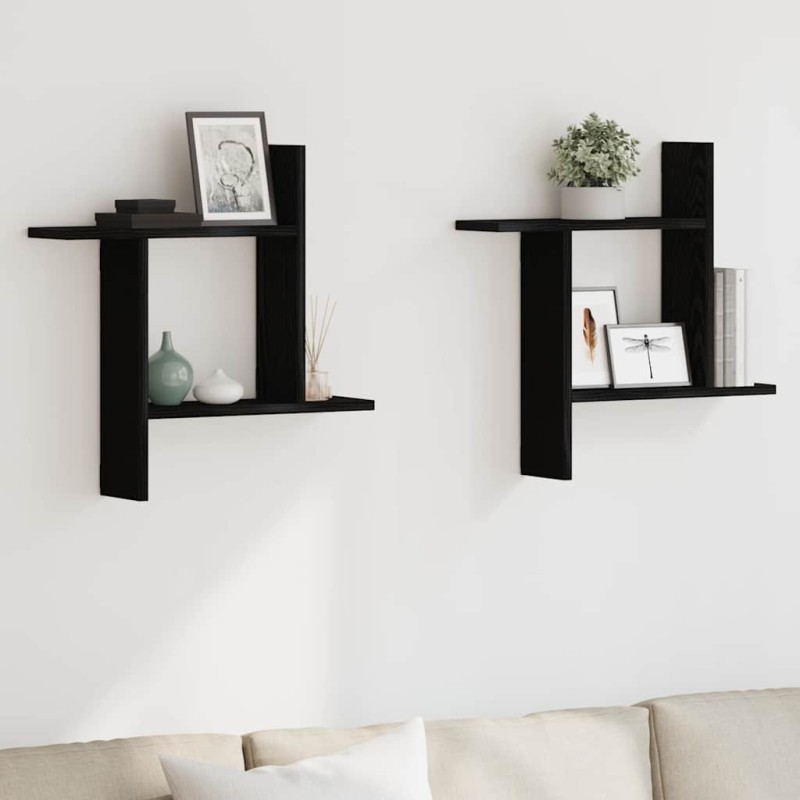 vidaXL Ράφια Τοίχου 2 τεμ. Μαύρη Δρυς 50x12x50 εκ. από Τεχνητό Ξύλο