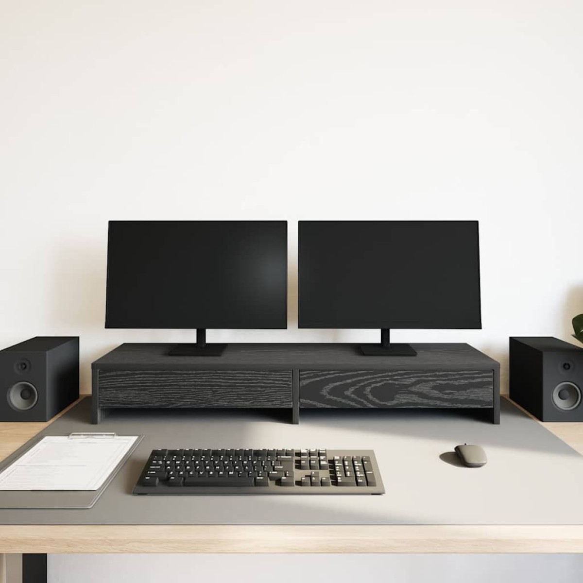 vidaXL Βάση Οθόνης με Συρτάρια Μαύρη Δρυς 100x27x15 εκ. από Τεχνητό Ξύλο