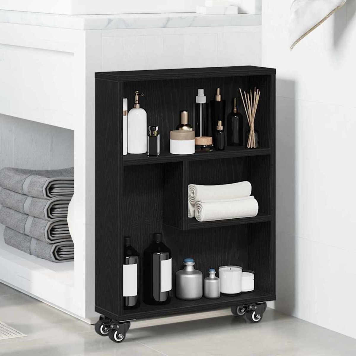 vidaXL Λεπτό Καρότσι Αποθήκευσης 3 επίπεδα 48 x 13 x 68 εκ. Μαύρη Οξυά