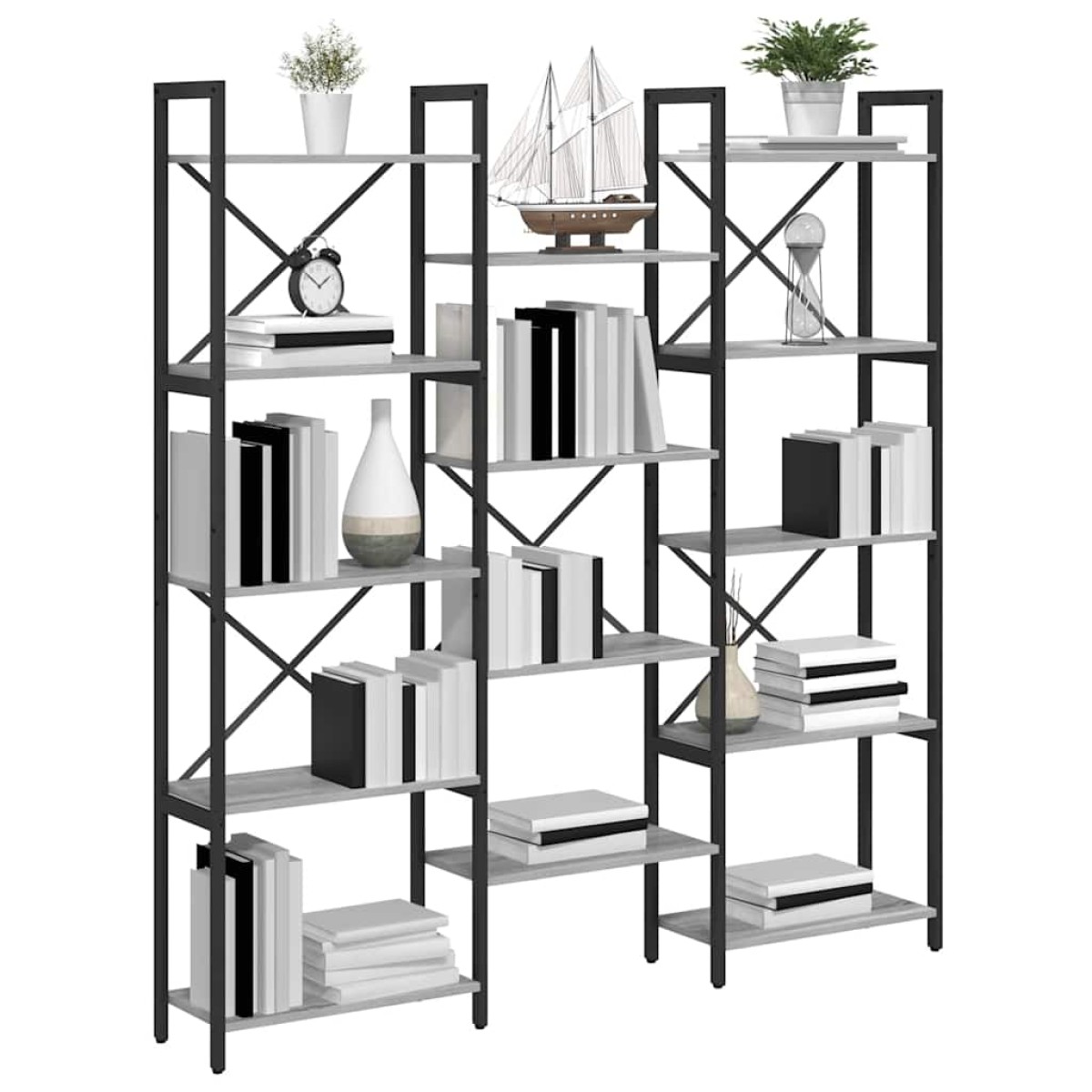 vidaXL Ράφι Βιβλίων 156 x 25 x 167 εκ. Επεξεργασμένο Ξύλο Γκρι sonoma