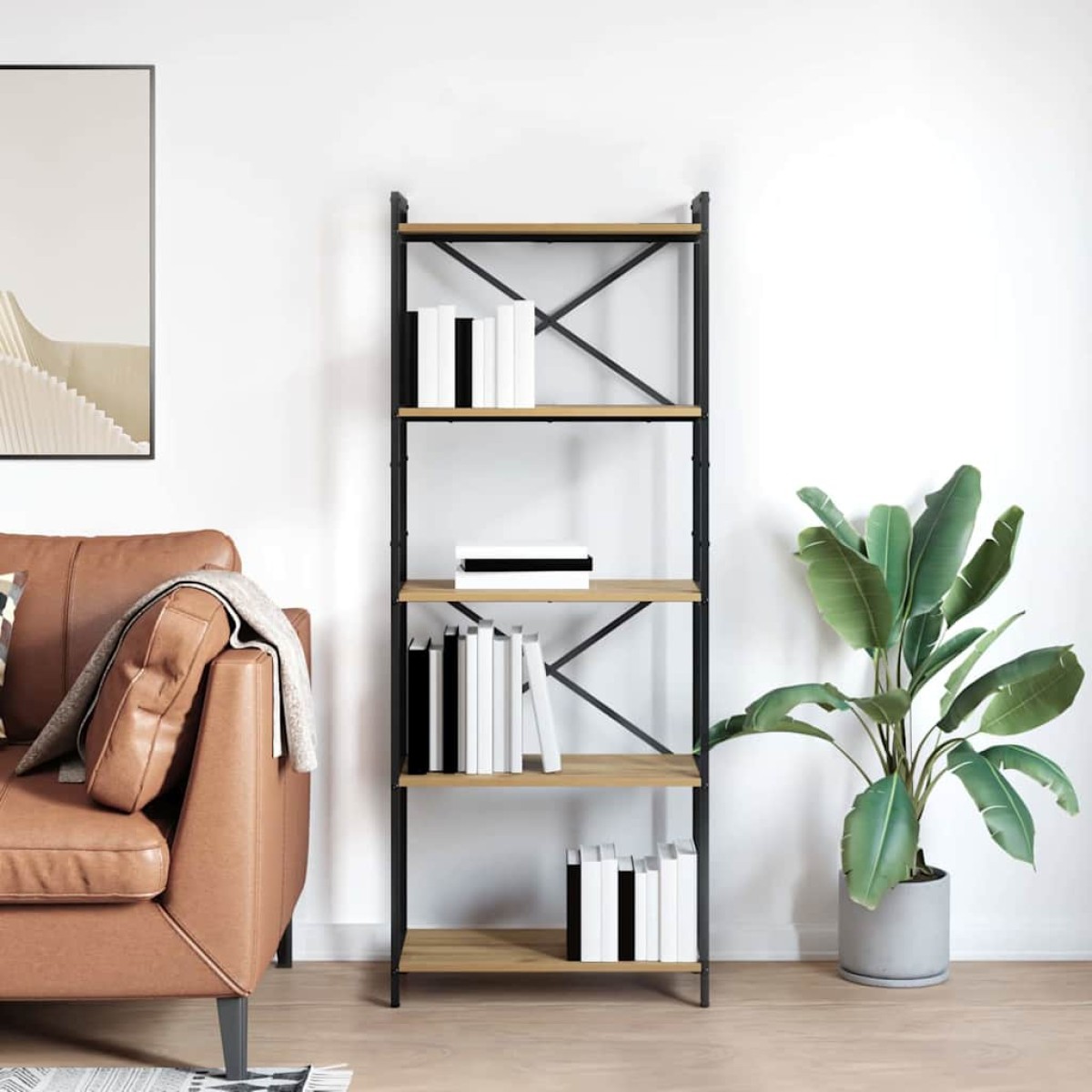 vidaXL Ράφι Βιβλίων 60 x 30 x 155 εκ Επεξεργασμένο Ξύλο Artisan Oak