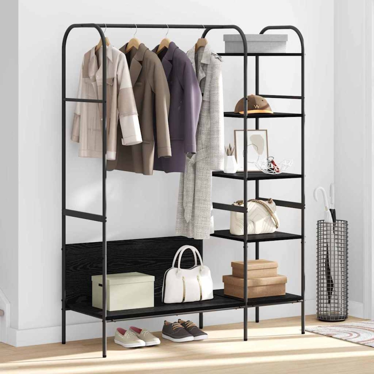 vidaXL Ράφι Ρούχων Μαύρο 120 x 44 x 160 εκ Επεξεργασμένο Ξύλο