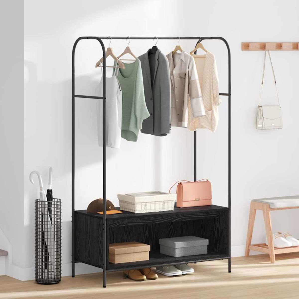 vidaXL Ράφι Ρούχων Μαύρο 100 x 44 x 160 εκ Επεξεργασμένο Ξύλο