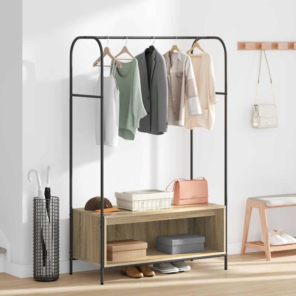 vidaXL Ράφι Ρούχων Καφέ δρυς 100 x 44 x 160 εκ Επεξεργασμένο Ξύλο