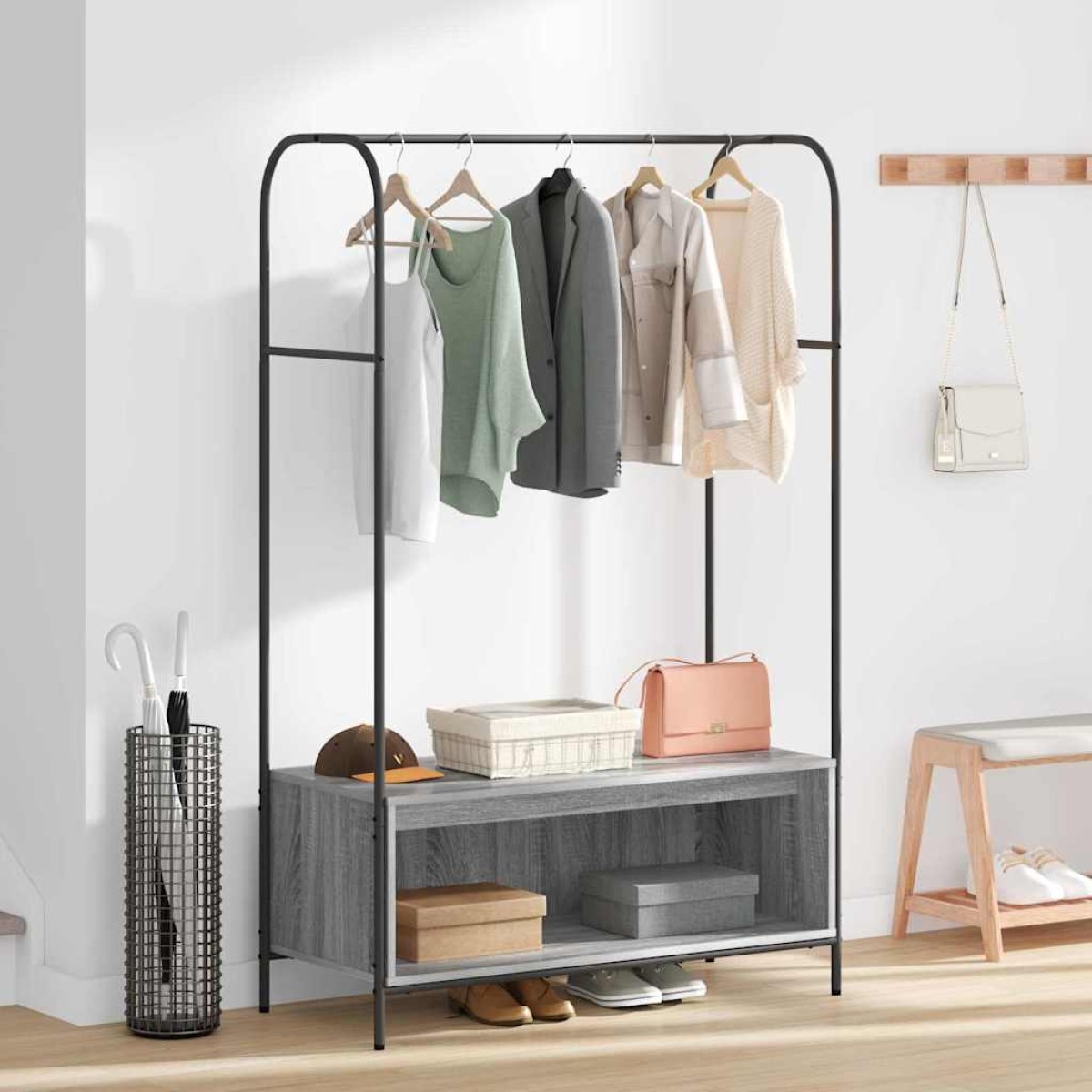 vidaXL Ράφι Ρούχων Γκρι 100 x 44 x 160 εκ Επεξεργασμένο Ξύλο