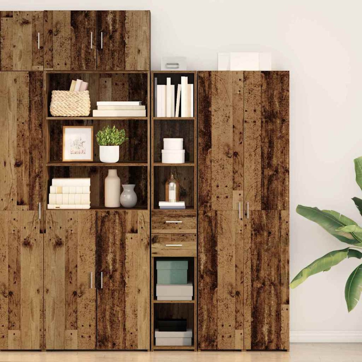 vidaXL Βιβλιοθήκη με συρτάρι Παλιό ξύλο 30 x 42.4 x 185.2 εκ.