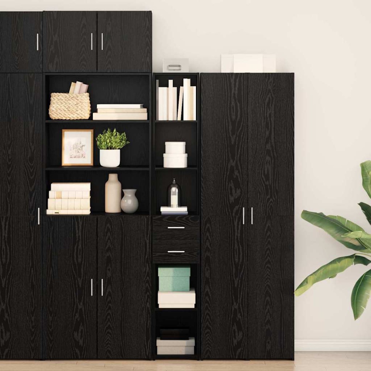 vidaXL Βιβλιοθήκη με συρτάρι Μαύρη Οξυά 30 x 42.4 x 185.2 εκ.