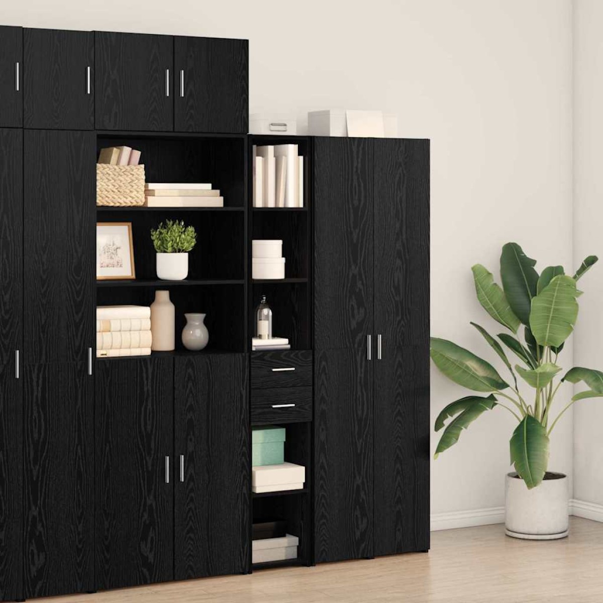 vidaXL Βιβλιοθήκη με συρτάρι Μαύρη Οξυά 30 x 42.4 x 185.2 εκ.
