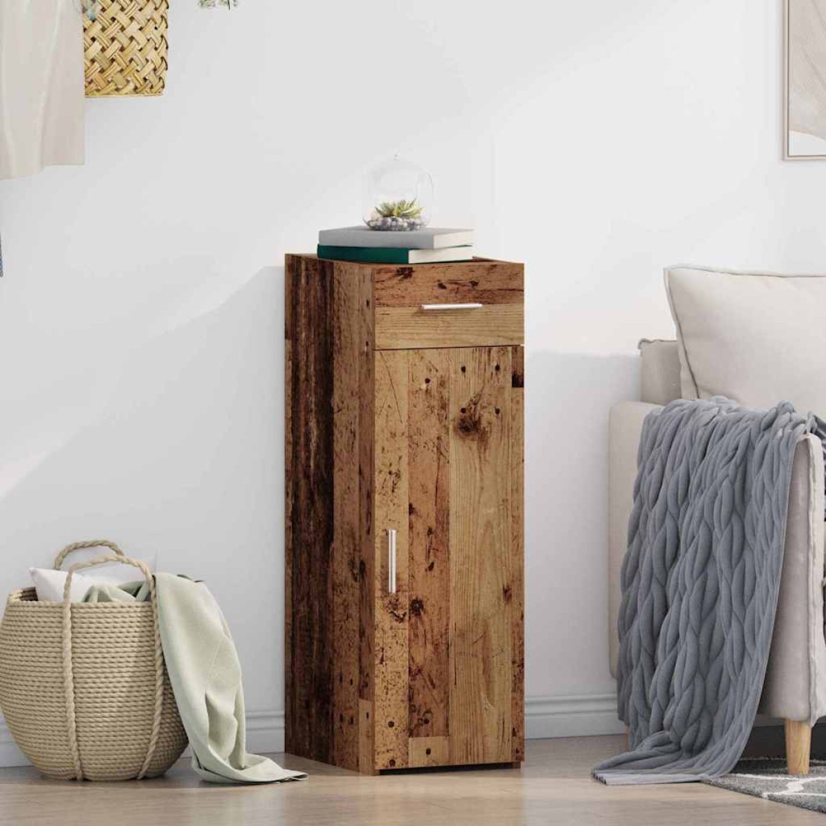 vidaXL Πλαϊνό γραφείο με συρτάρι Παλιό ξύλο 30 x 42,5 x 93 εκ.