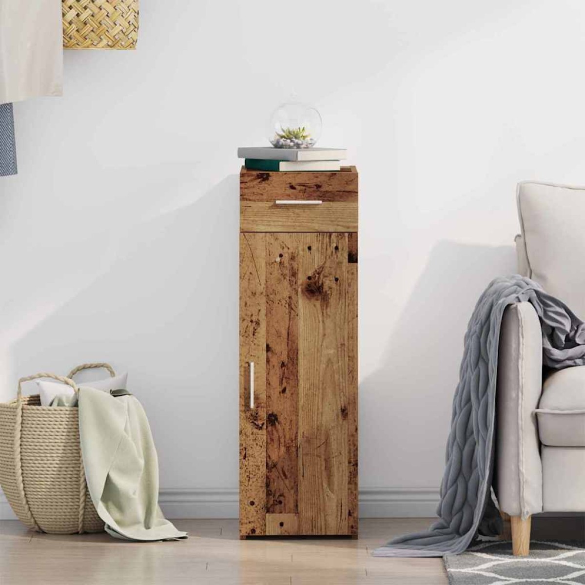 vidaXL Πλαϊνό γραφείο με συρτάρι Παλιό ξύλο 30 x 42,5 x 93 εκ.