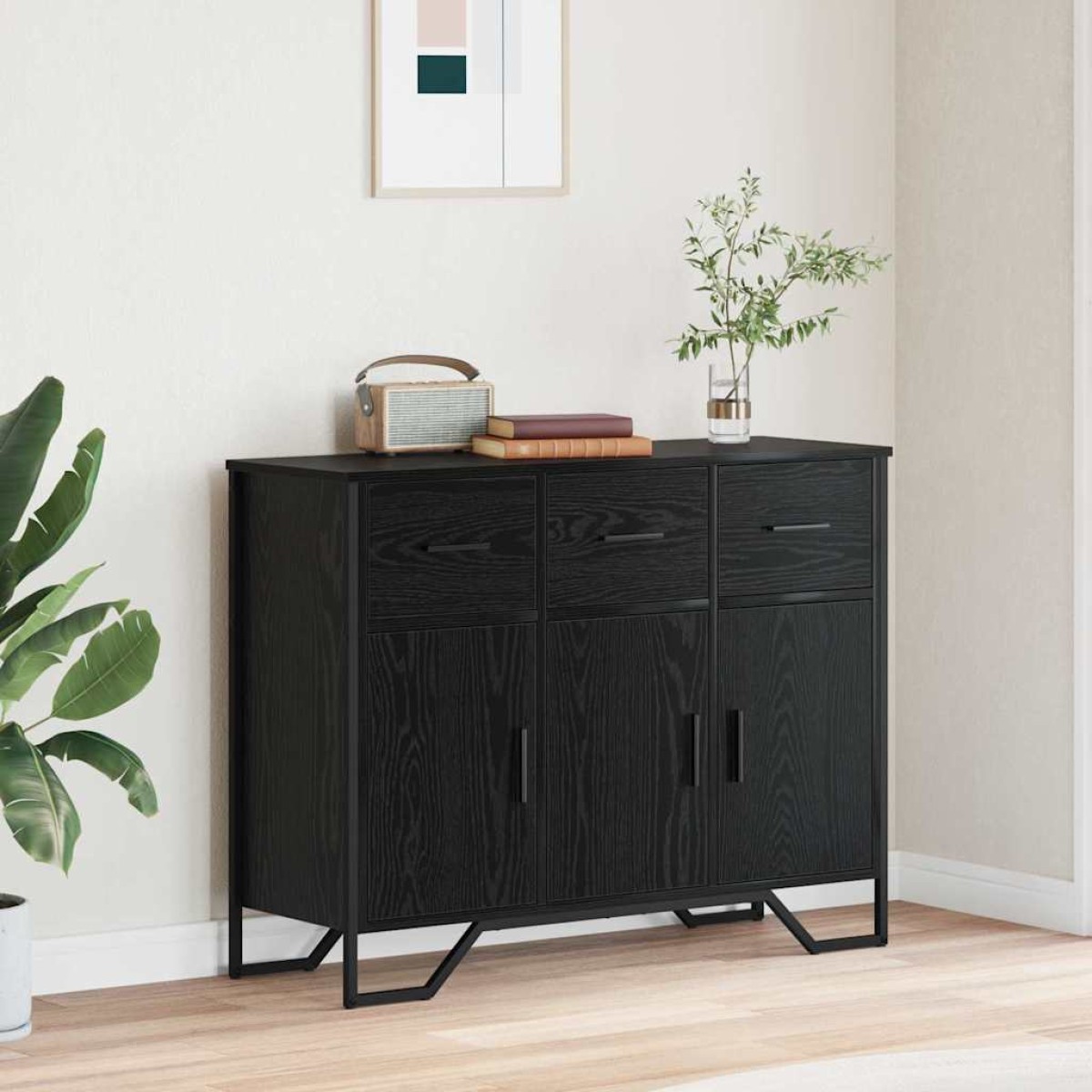 vidaXL Πλαϊνό γραφείο με συρτάρι Μαύρη Οξυά 97 x 32,5 x 74,5 εκ.