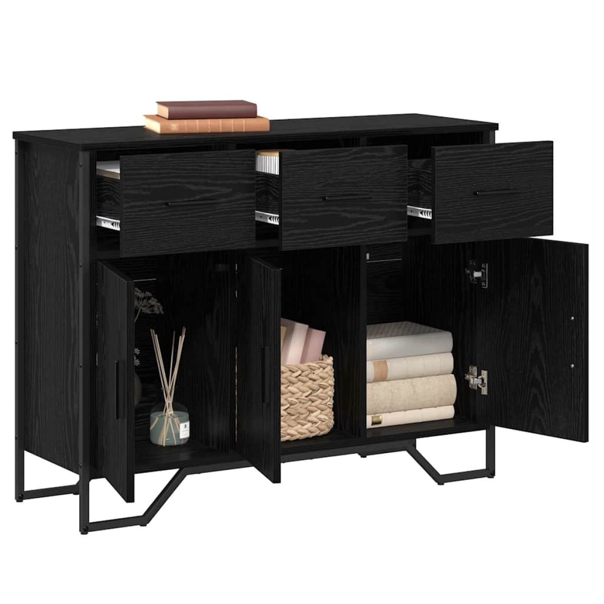 vidaXL Πλαϊνό γραφείο με συρτάρι Μαύρη Οξυά 97 x 32,5 x 74,5 εκ.