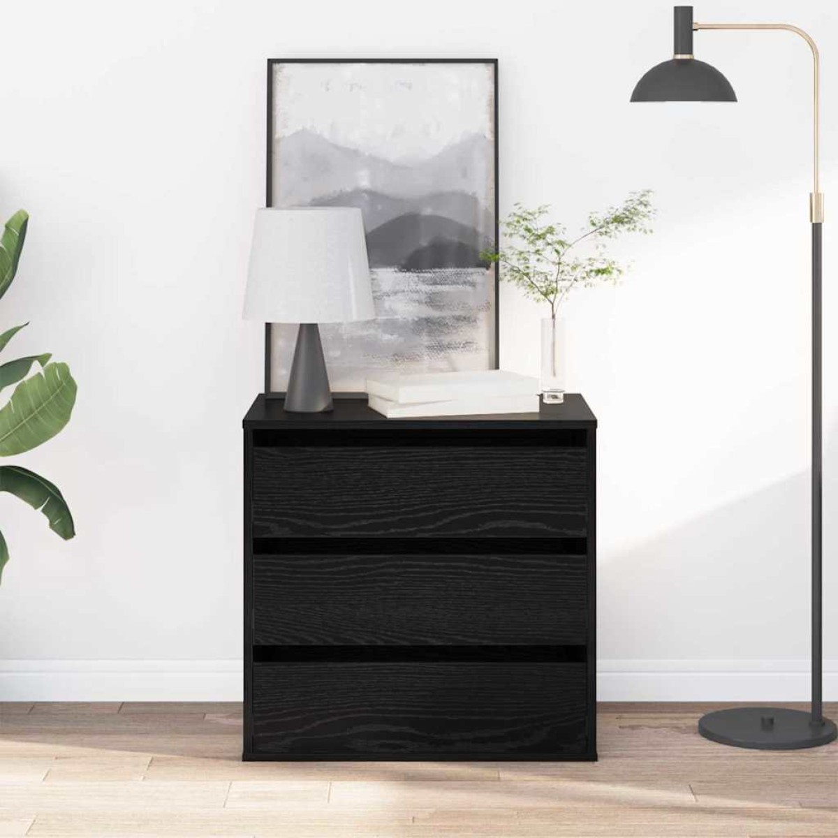 vidaXL Ντουλάπι με Συρτάρια 3-Συρτάρι Μαύρο 61 x 41 x 58 εκ