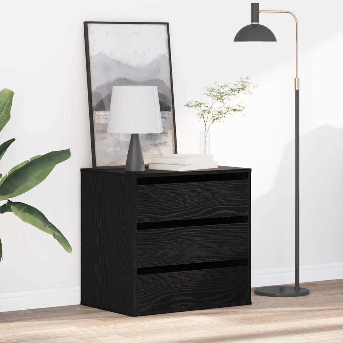 vidaXL Ντουλάπι με Συρτάρια 3-Συρτάρι Μαύρο 61 x 41 x 58 εκ