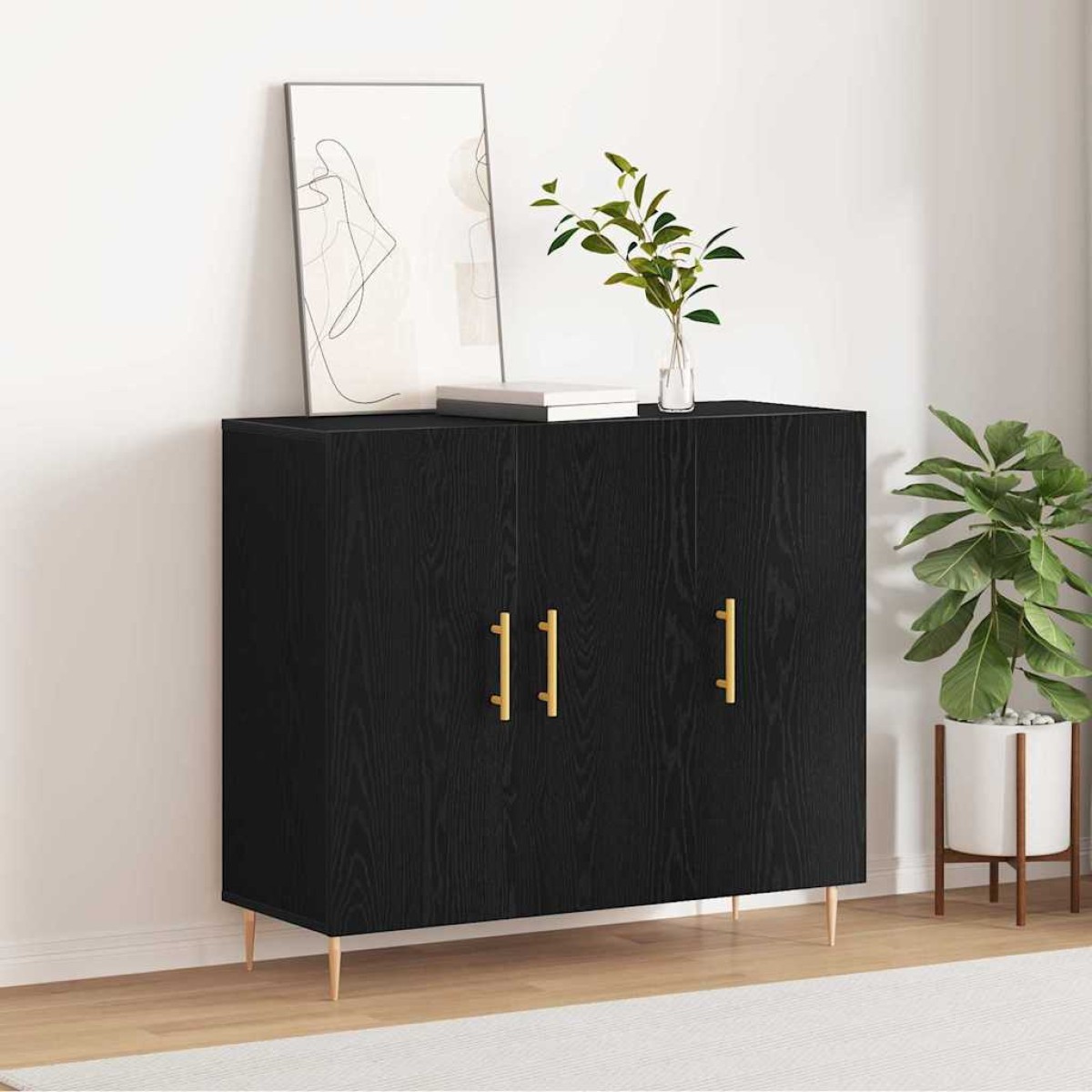 vidaXL Πλαϊνό γραφείο Μαύρη Οξυά 90 x 34 x 80 εκ. Επεξεργασμένο Ξύλο