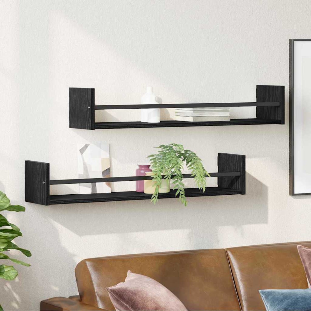 vidaXL Ράφι Τοίχου Επιτοίχιο 2 τμχ. Μαύρη Οξυά 80 x 16 x 14 cm